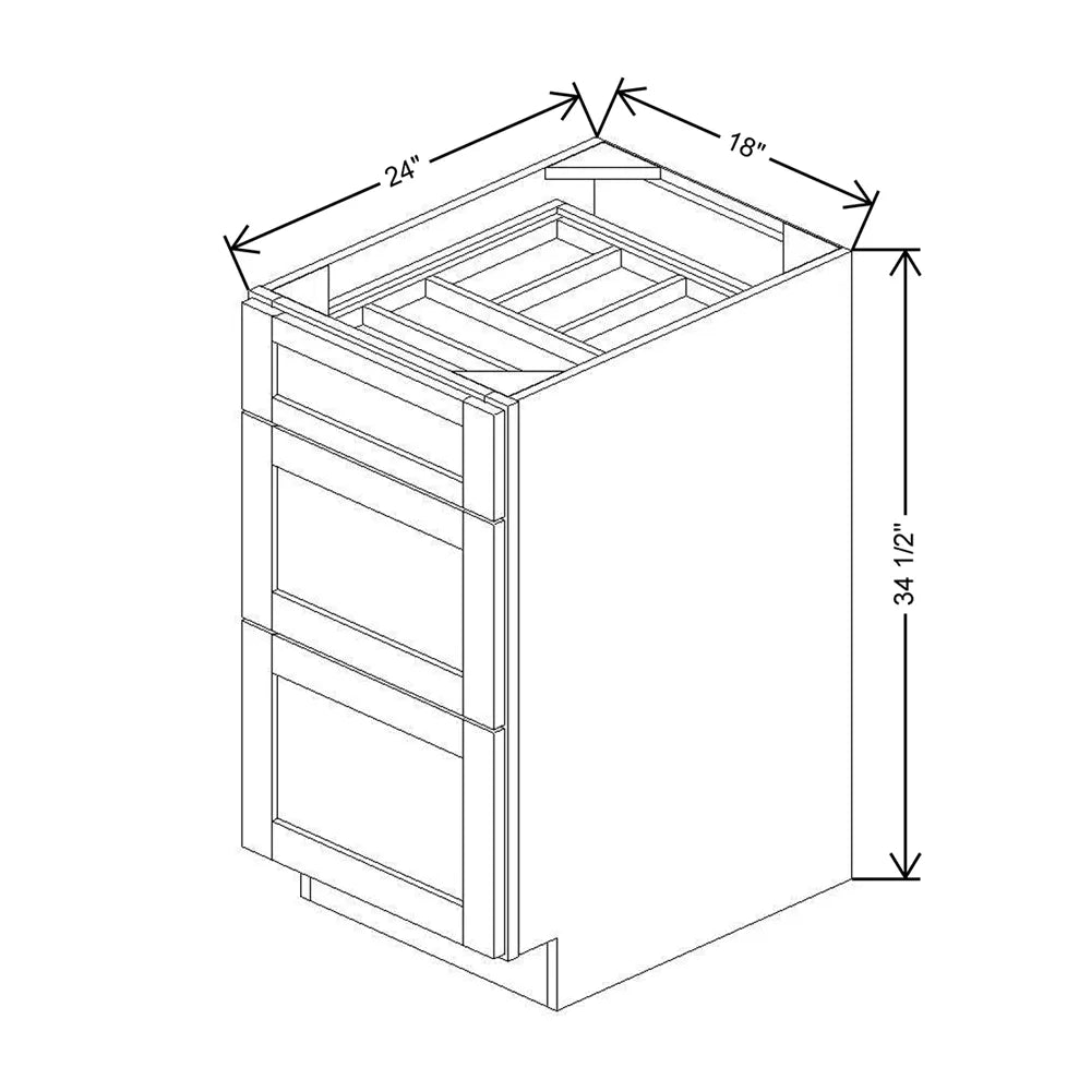 18" W 3 Drawer Base With F/I WTCDAK