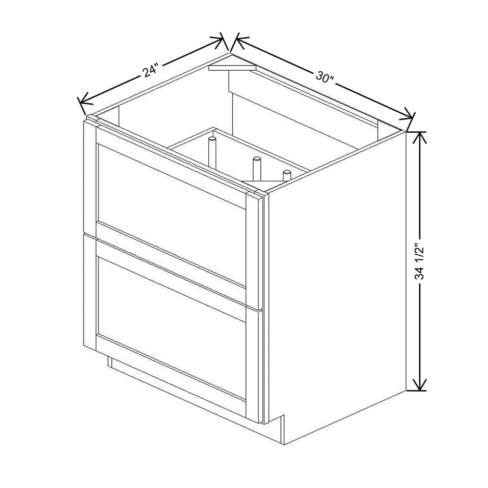 30" W 2 Drawer Base With Peg Dish Organizer DB30 2DWR PDO