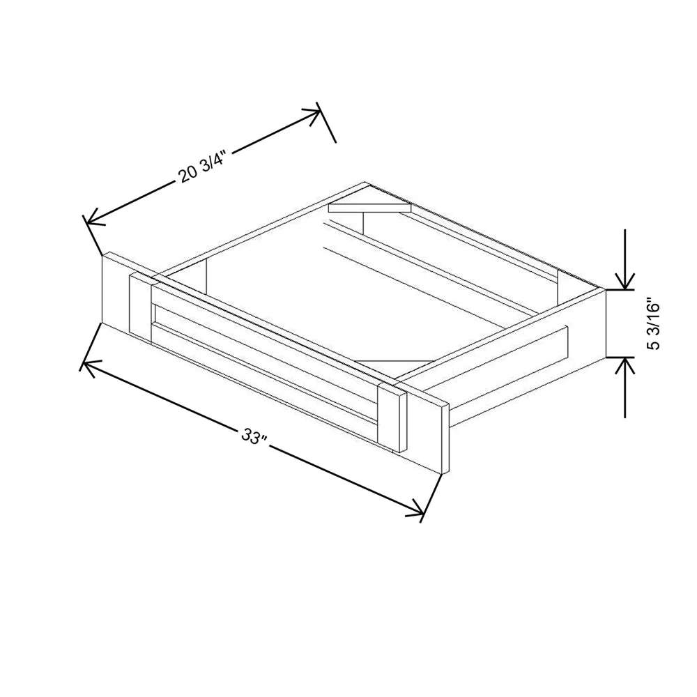 33" W X 5 3/16" H X 20 3/4" D Kneehole Drawer