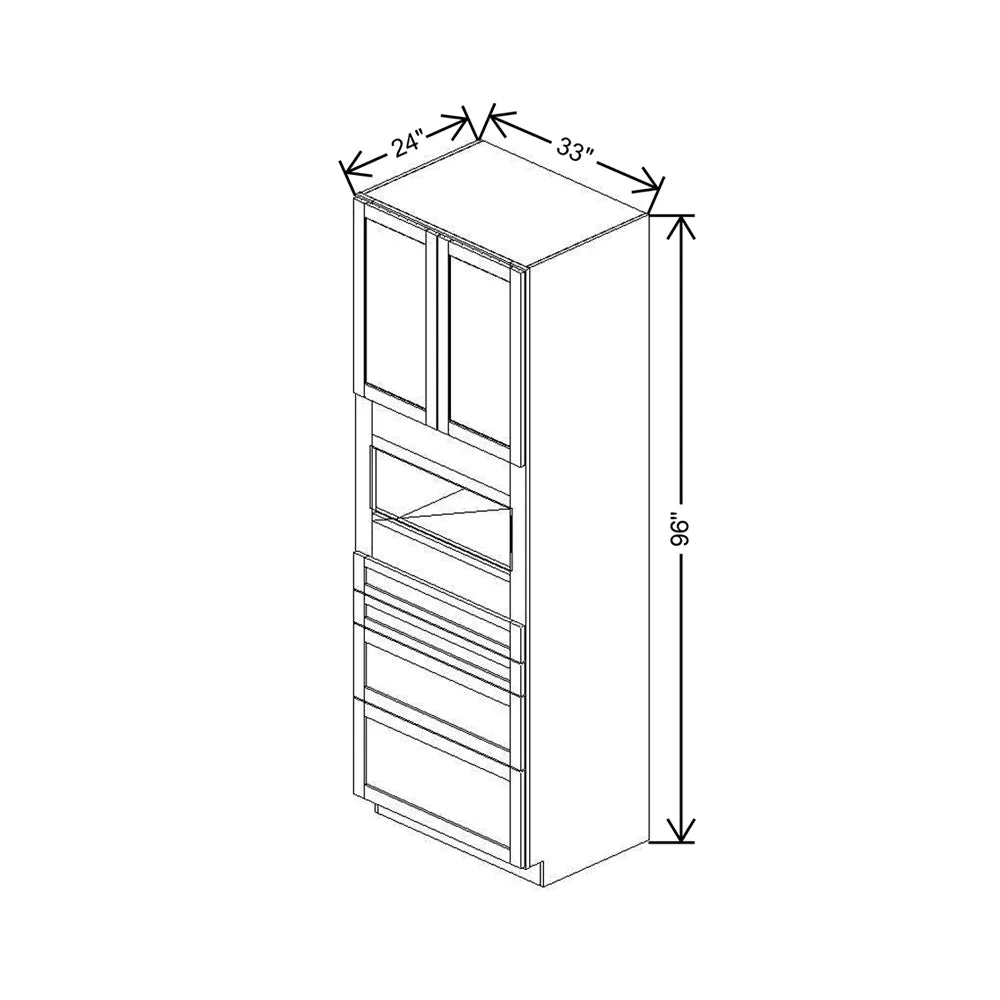33" W X 96" H X 24" D Single Oven Cabinet - 2 BUTT Doors & 4 Drawers