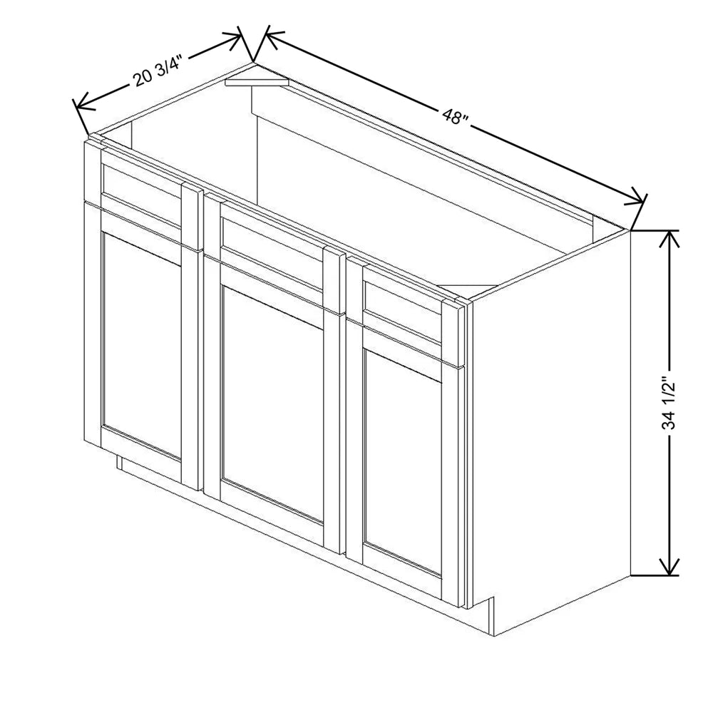 48" W X 34 1/2" H X 20 3/4" D Vanity Sink Base
