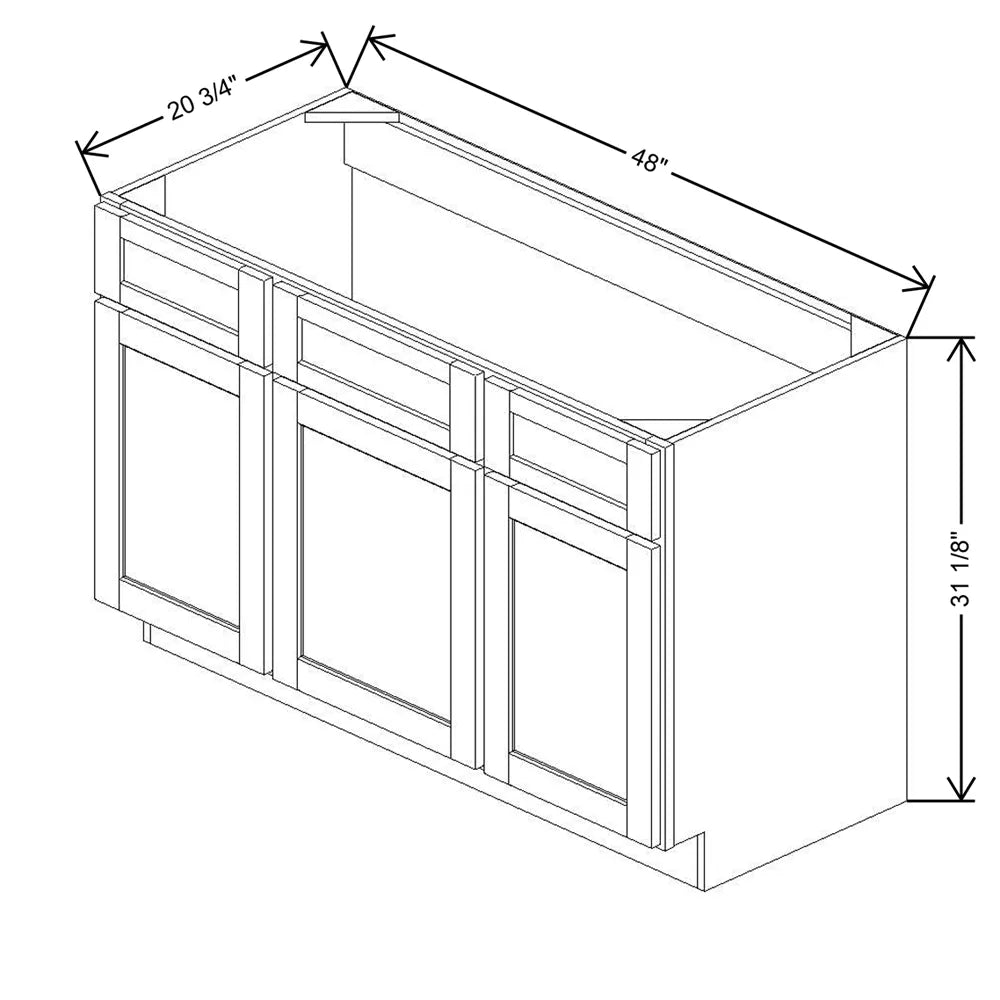 48" W X 31 1/8" H X 20 3/4" D Vanity Sink Base