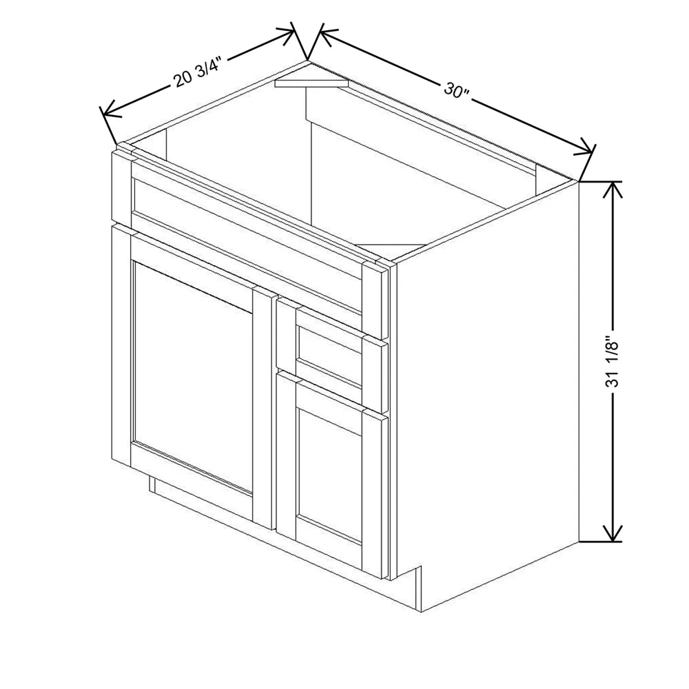 30" W X 31 1/8" H X 20 3/4" D Vanity Combo Sink Base