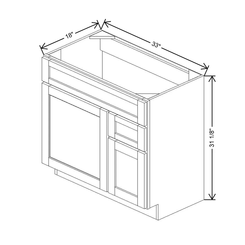 33" W X 31 1/8" H X 18" D Vanity Combo Sink Base