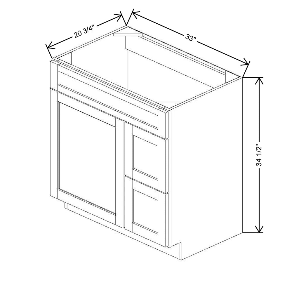 33" W X 34 1/2" H X 20 3/4" D Vanity Combo Sink Base