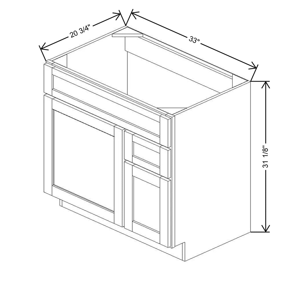 33" W X 31 1/8" H X 20 3/4" D Vanity Combo Sink Base