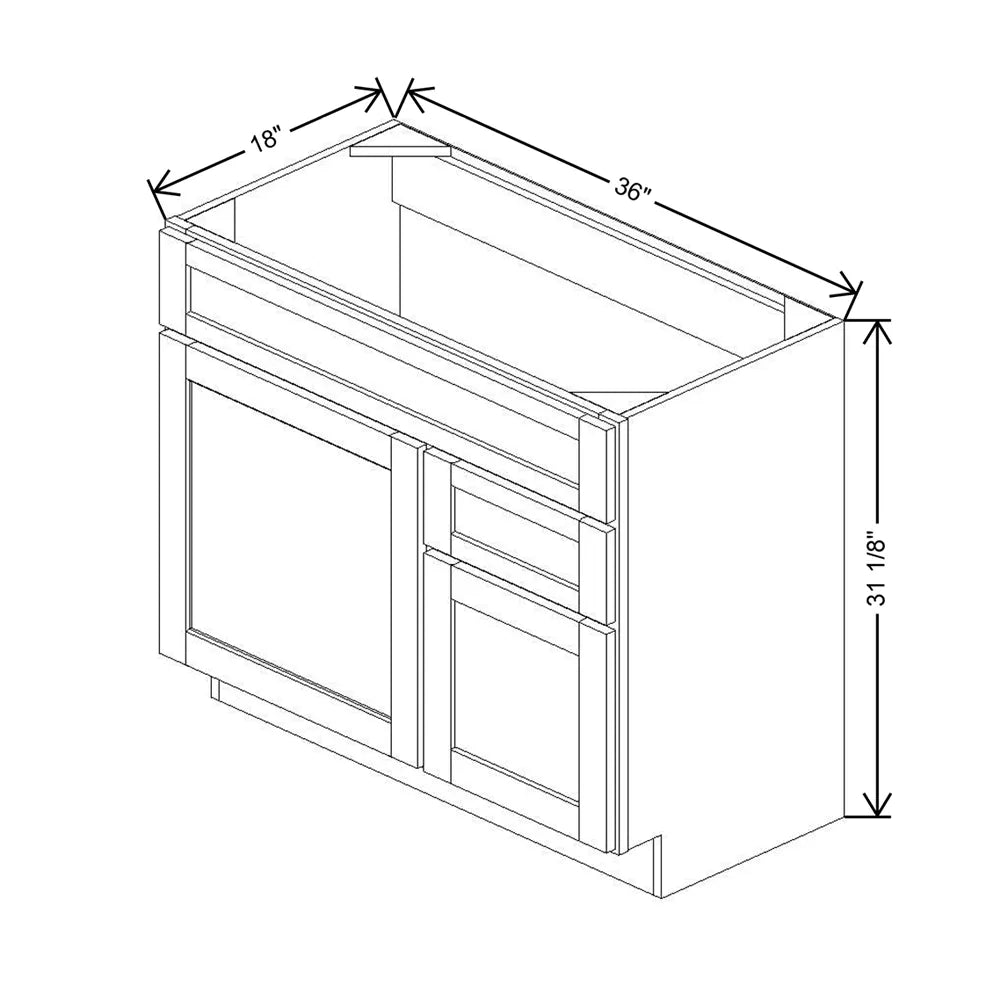 36" W X 31 1/8" H X 18" D Vanity Combo Sink Base