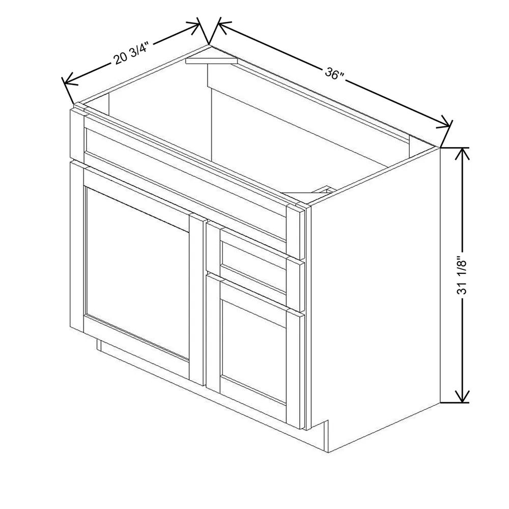36" W X 31 1/8" H X 20 3/4" D Vanity Combo Sink Base