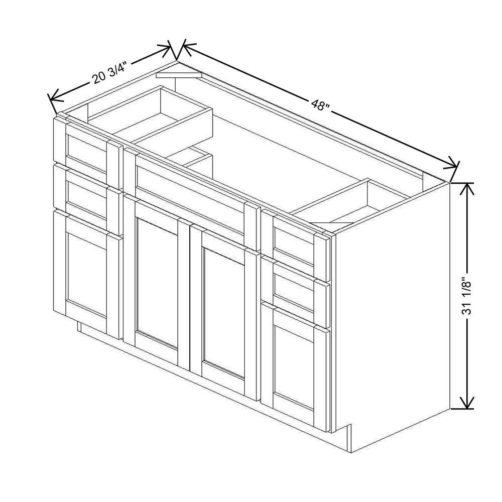 48" W X 31 1/8" H X 20 3/4" D Vanity Combo Sink Base