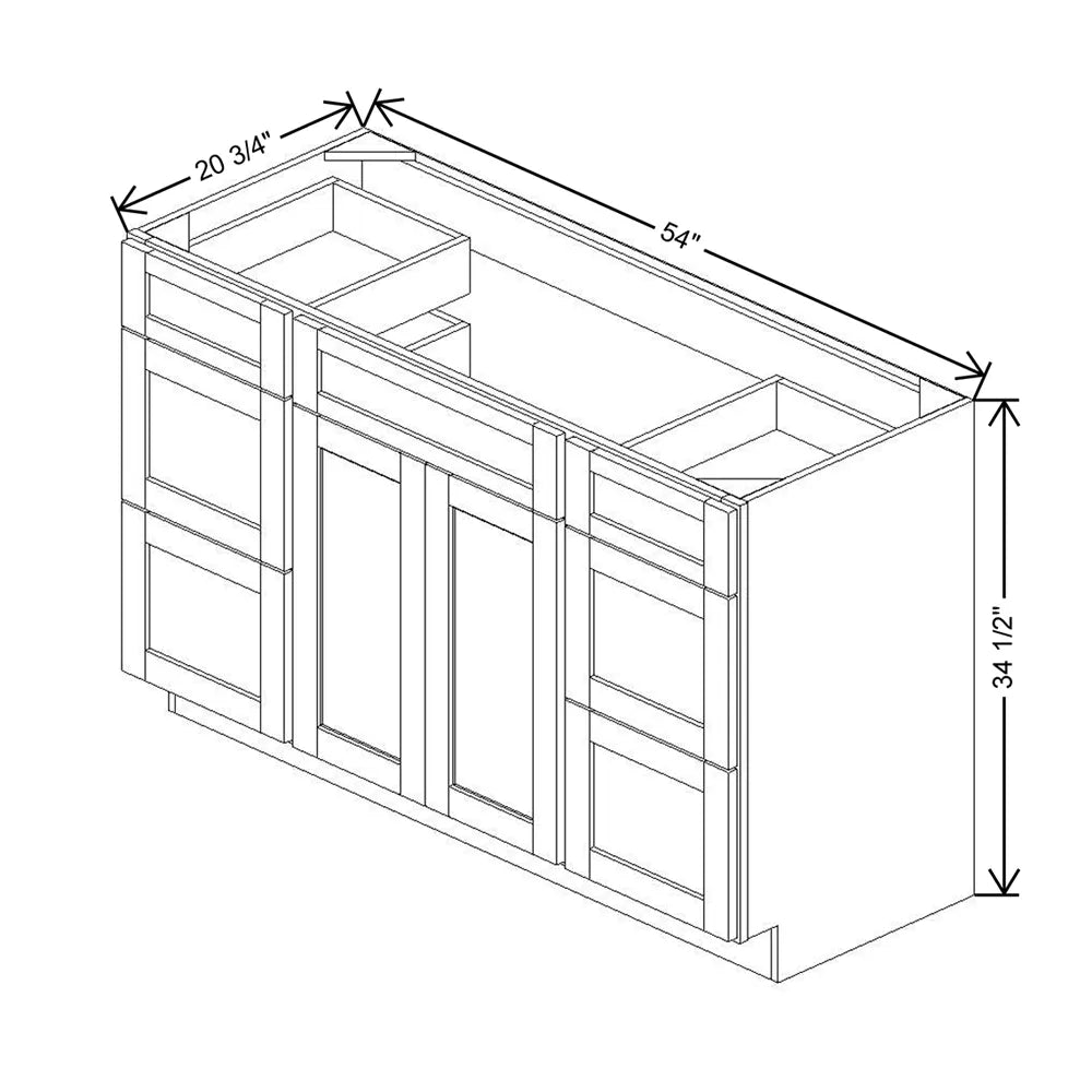 54" W X 34 1/2" H X 20 3/4" D Vanity Combo Sink Base