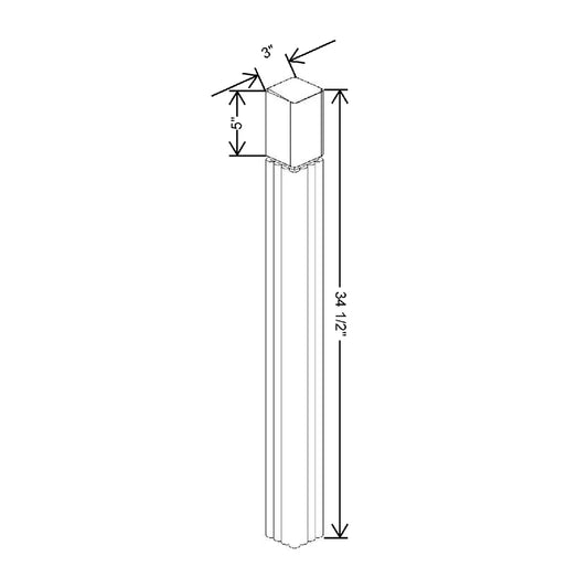 3" W X 34 1/2" H X 3" D Aria Decorative Leg