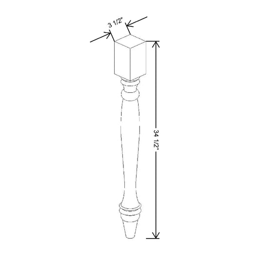 3 1/2" W X 34 1/2" H X 3 1/2" D Base Turned Leg