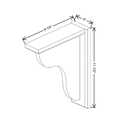 3" W X 11 1/2" H X 9 1/4" D Curved Corbel