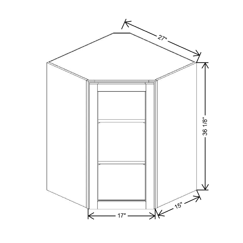 27" W X 36 1/8" H X 15" D Corner Specialty Door Wall Cabinet Clear Glass