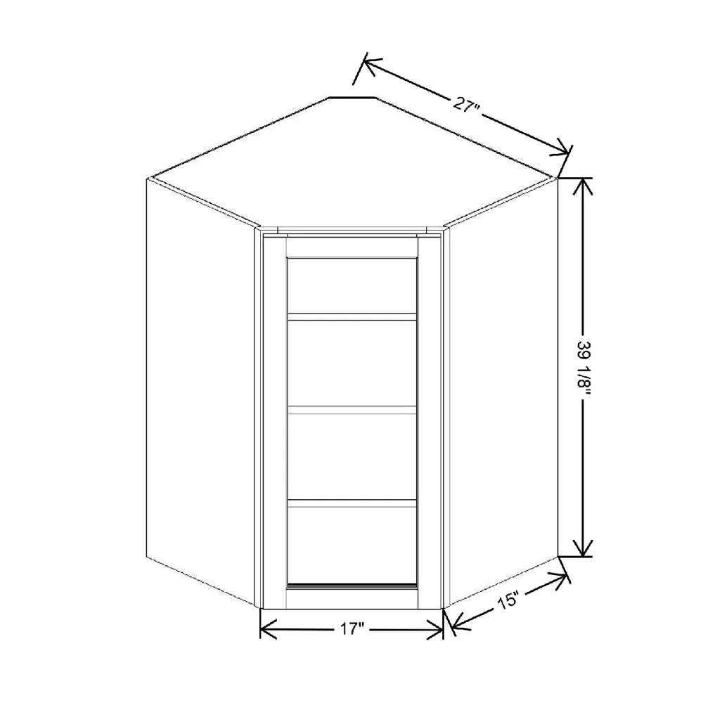 27" W X 39 1/8" H X 15" D Corner Specialty Door Wall Cabinet Open Frame Door