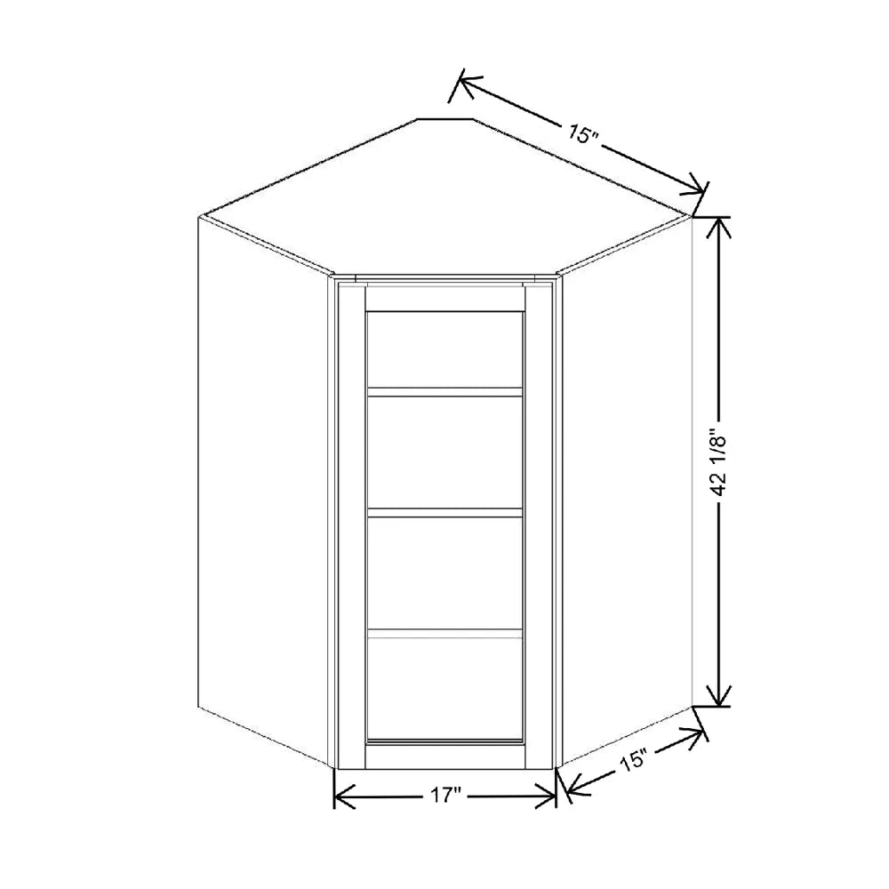 27" W X 42 1/8" H X 15" D Corner Specialty Door Wall Cabinet Clear Glass