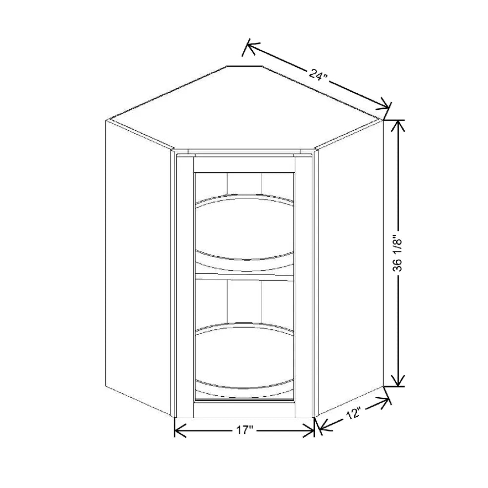 24" W X 36" H X 12" D Specialty Door Corner Wall Wood Spin Cabinet Clear Glass