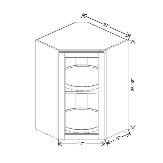 24" W X 36" H X 12" D Specialty Door Corner Wall Wood Spin Cabinet Clear Glass