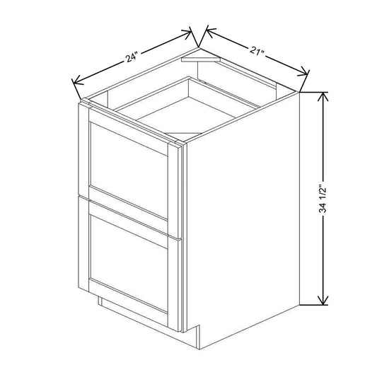 21" W 2 Drawer Base With Scalloped Full Width Tray DB21 2DWR SFWT