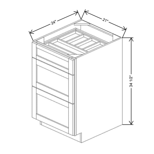 21" W 3 Drawer Base With F/I WTCDAK