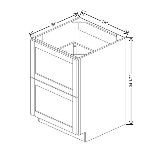 24" W 2 Drawer Base With Peg Dish Organizer DB24 2DWR PDO