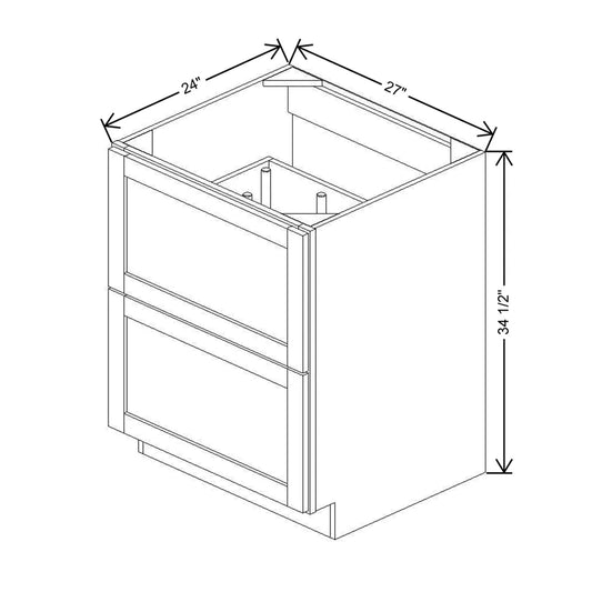 27" W 2 Drawer Base With Peg Dish Organizer DB27 2DWR PDO