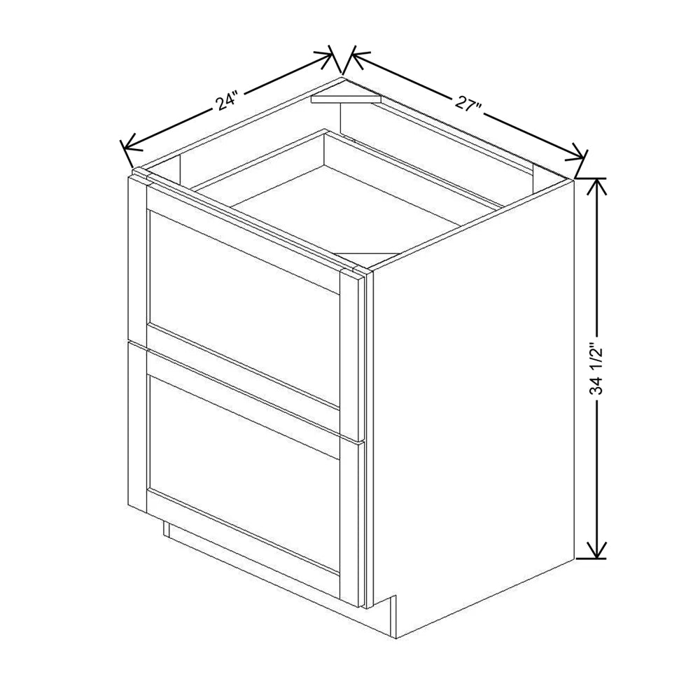 27" W 2 Drawer Base With Scalloped Full Width Tray DB27 2DWR SFWT