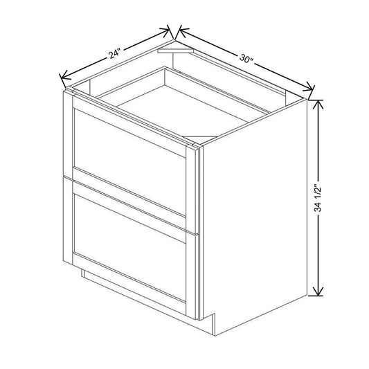 30" W 2 Drawer Base With Scalloped Full Width Tray DB30 2DWR SFWT