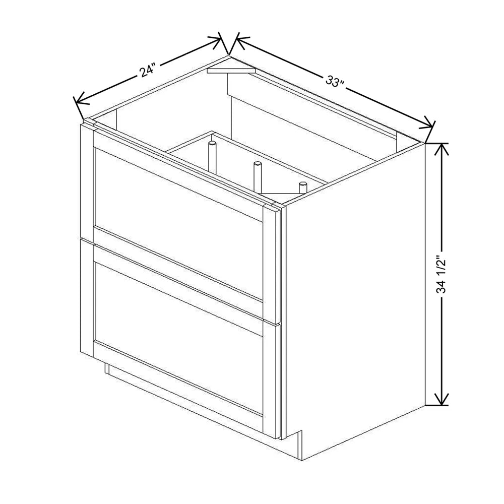 33" W 2 Drawer Base With Peg Dish Organizer DB33 2DWR PDO