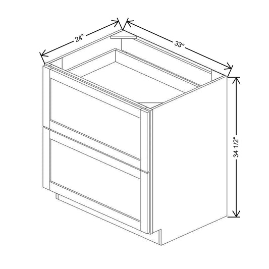 33" W 2 Drawer Base With SFWT & PDO DB33 2DWR SFWT PDO