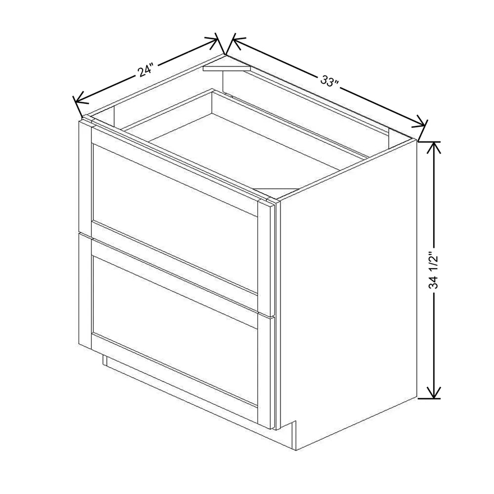33" W 2 Drawer Base With Scalloped Full Width Tray DB33 2DWR SFWT
