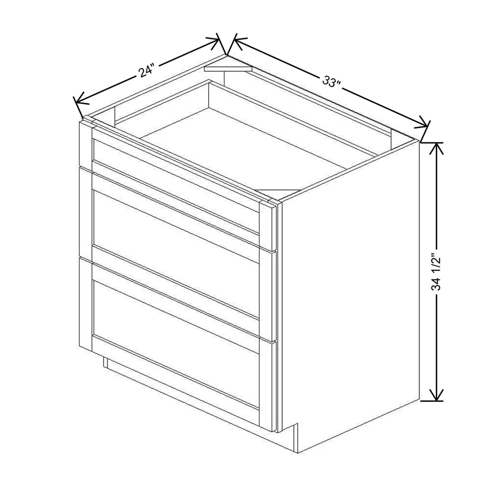 33" W 3 Drawer Base