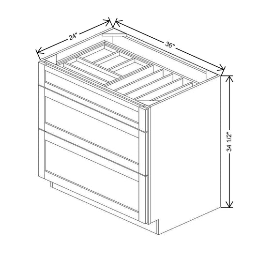 36" W 3 Drawer Base With F/I WTCDAK