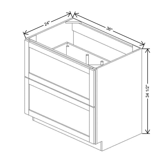 36" W 2 Drawer Base With Peg Dish Organizer DB36 2DWR PDO
