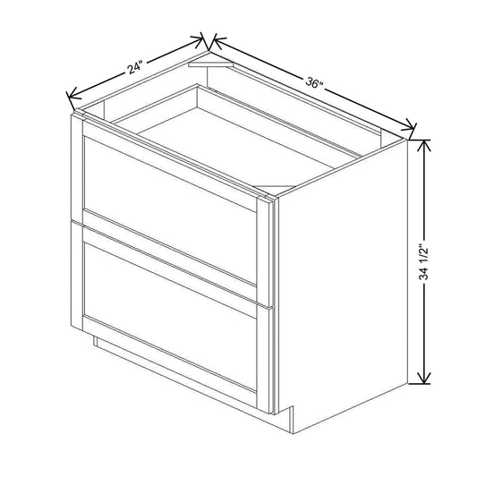 36" W 2 Drawer Base With Scalloped Full Width Tray DB36 2DWR SFWT