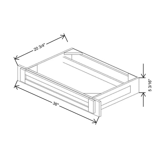 36" W X 5 3/16" H X 20 3/4" D Kneehole Drawer