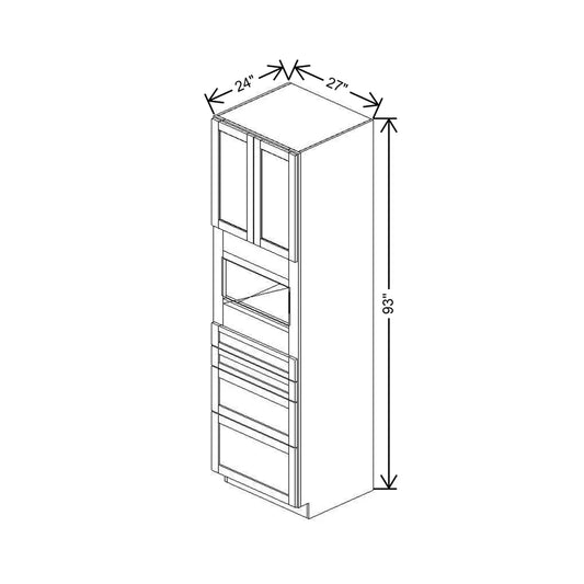 27" W X 93" H X 24" D Single Oven Cabinet - 2 BUTT Doors & 4 Drawers