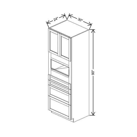 30" W X 90" H X 24" D Single Oven Cabinet - 2 BUTT Doors & 4 Drawers