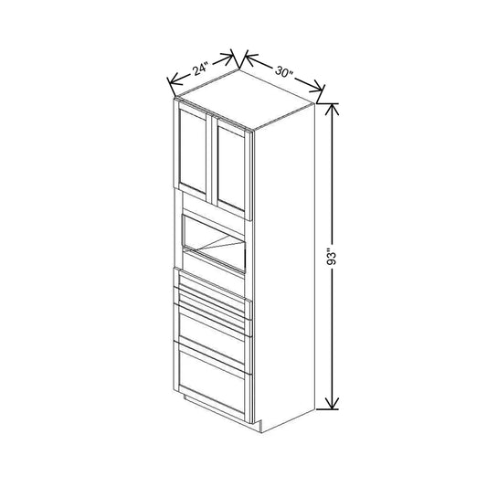 30" W X 93" H X 24" D Single Oven Cabinet - 2 BUTT Doors & 4 Drawers