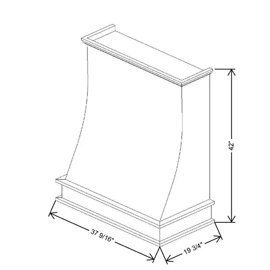 37 9/16" W X 42" H X 19" D Sloped Range Hood