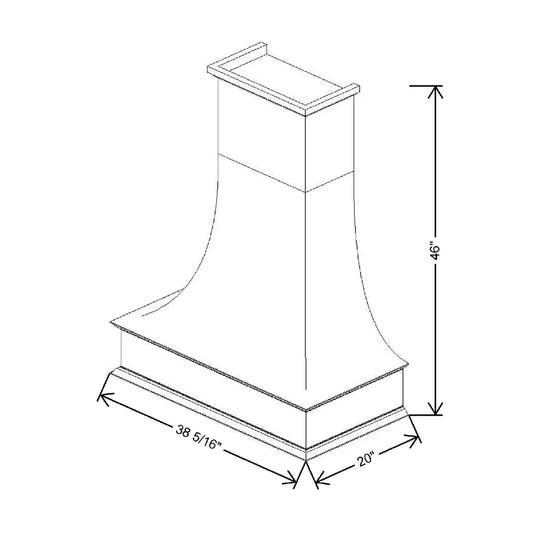 38 5/16" W X 42" H X 19" D Artisan Range Hood