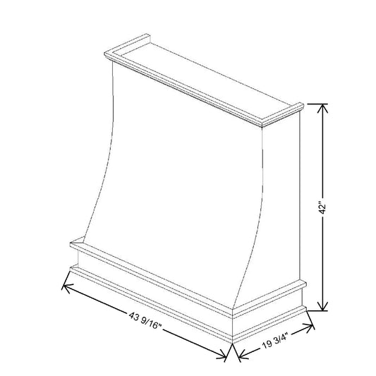 43 9/16" W X 42" H X 19" D Sloped Range Hood