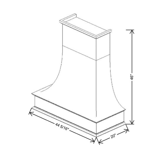 44 5/16" W X 42" H X 19" D Artisan Range Hood