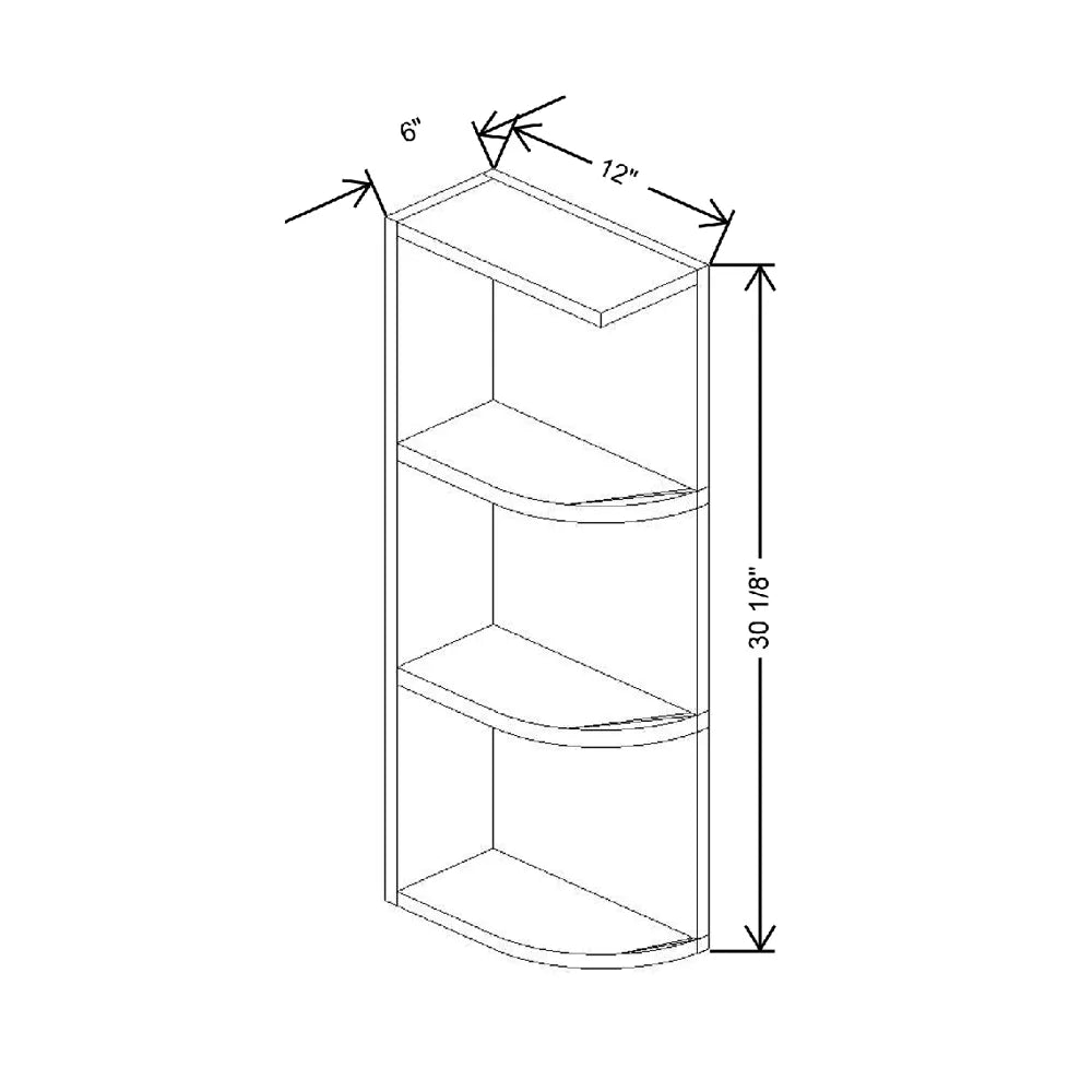 6" W X 30 1/8" H X 12" D Shelf End Wall Round Top & Bottom