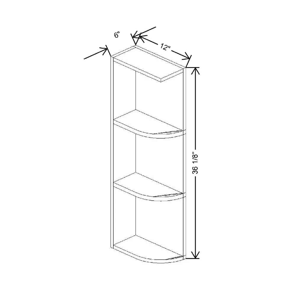 6" W X 36 1/8" H X 12" D Shelf End Wall Square Top & Round Bottom