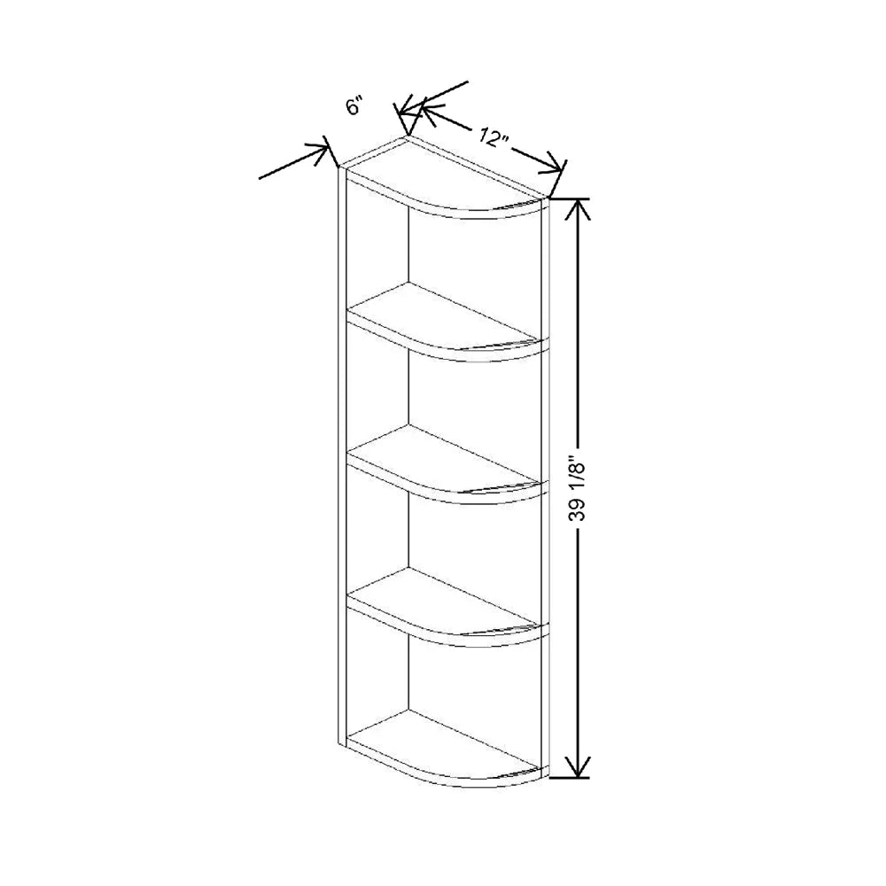 6" W X 39 1/8" H X 12" D Shelf End Wall Round Top & Bottom