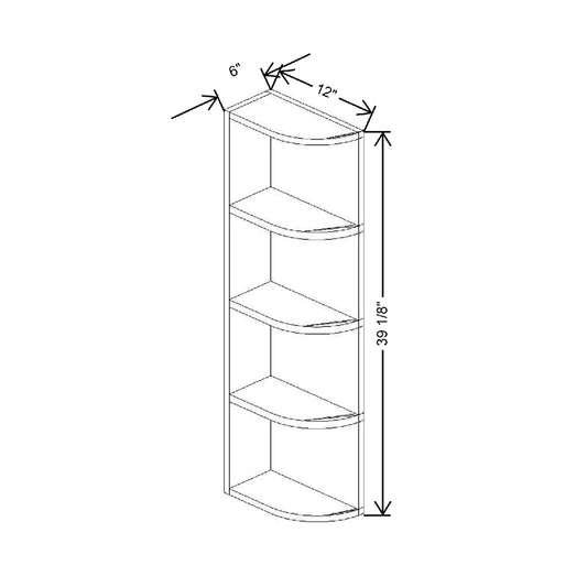 6" W X 39 1/8" H X 12" D Shelf End Wall Round Top & Bottom