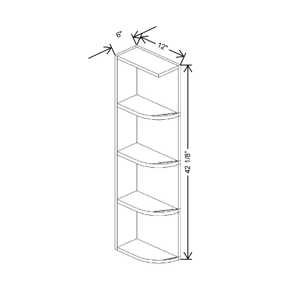 6" W X 42 1/8" H X 12" D Shelf End Wall Square Top & Round Bottom