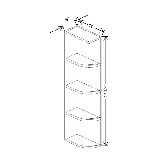 6" W X 42 1/8" H X 12" D Shelf End Wall Square Top & Round Bottom