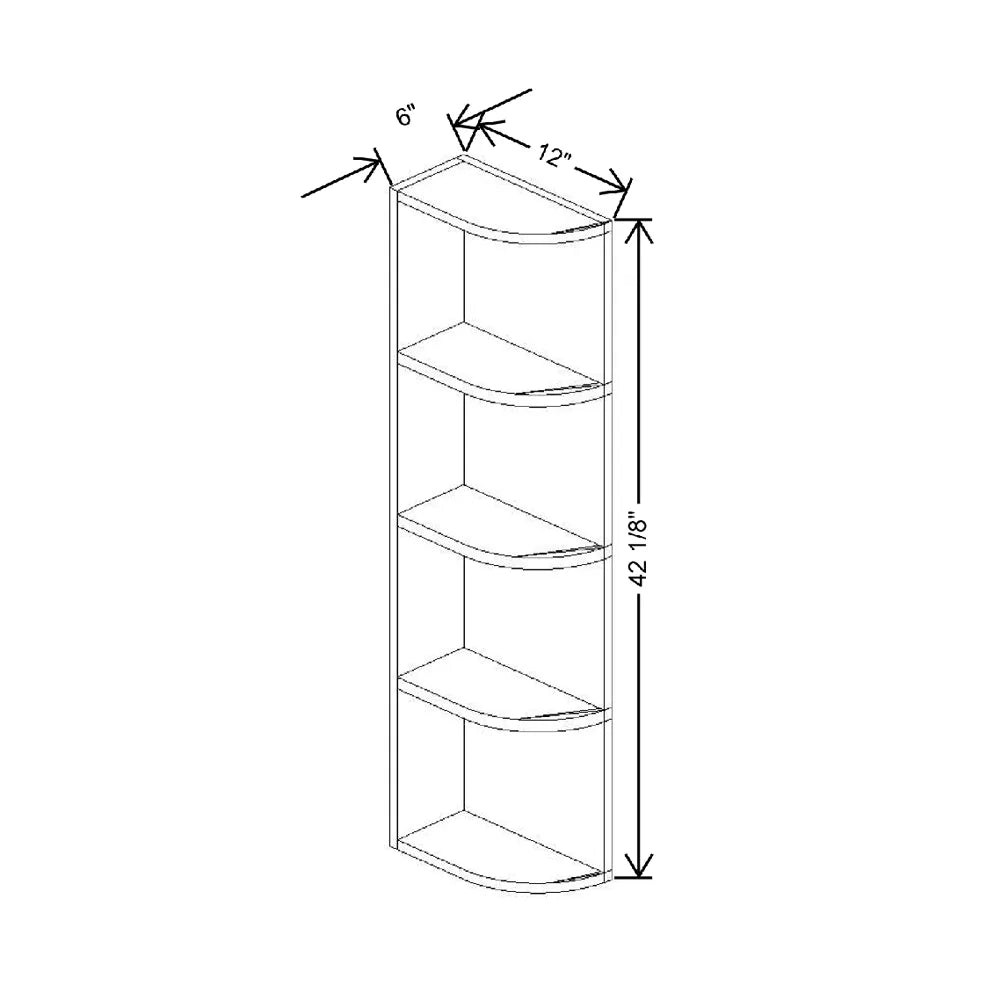6" W X 42 1/8" H X 12" D Shelf End Wall Round Top & Bottom